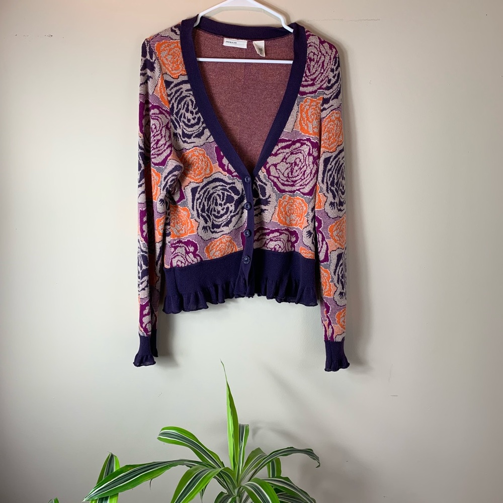 Anthro Sleeping on Snow Blooming Jacquard Cardigan